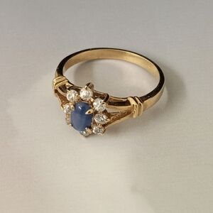 Merlite "RARE" Blue Chalcedony & White Zircon Ring -Vintage - Size: 8.5